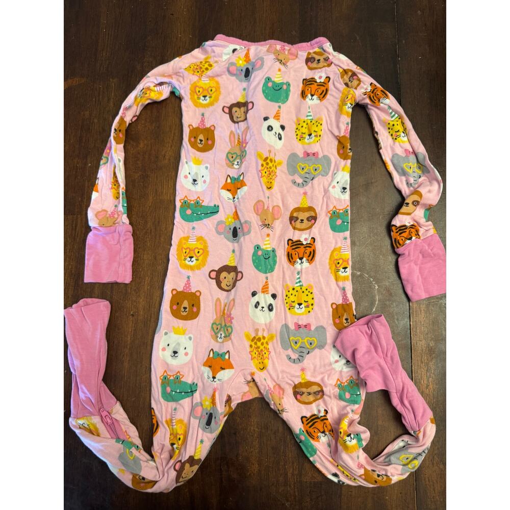 Little Sleepies long sleeved pink animal and party hat one piece pajama set 2T - Picture 4 of 4